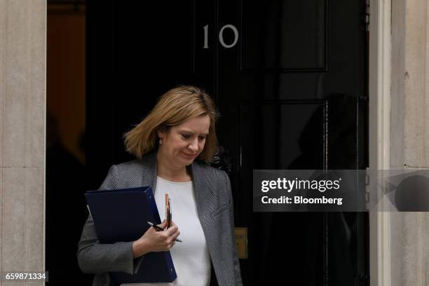 Amber Rudd, U.K. Home secretary, leaves following a cabinet meeting at Downing Street in London, U.K., on Wednesday, March 29, 2017. The U.K....