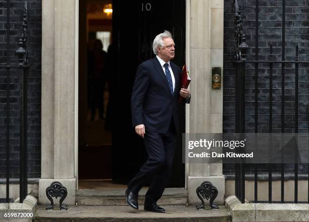 David Davis, Secretary of State for Exiting the European Union departs 10 Downing Street on March 29, 2017 in London, England. Later today British...