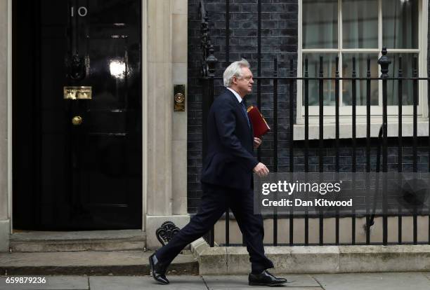 David Davis, Secretary of State for Exiting the European Union departs 10 Downing Street on March 29, 2017 in London, England. Later today British...