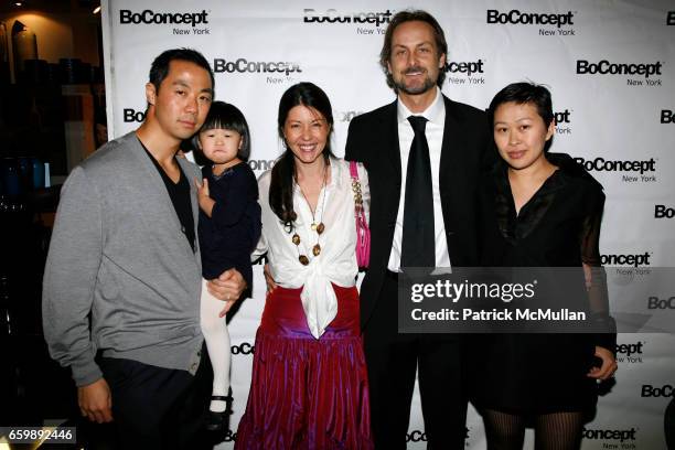 Shaokao Cheng, Sienna Cheng, Sally Randall Brunger, Andrew Brunger and Niki Cheng attend 7th Annual BoCONCEPT/KOLDESIGN Holiday Party at Bo Concept...