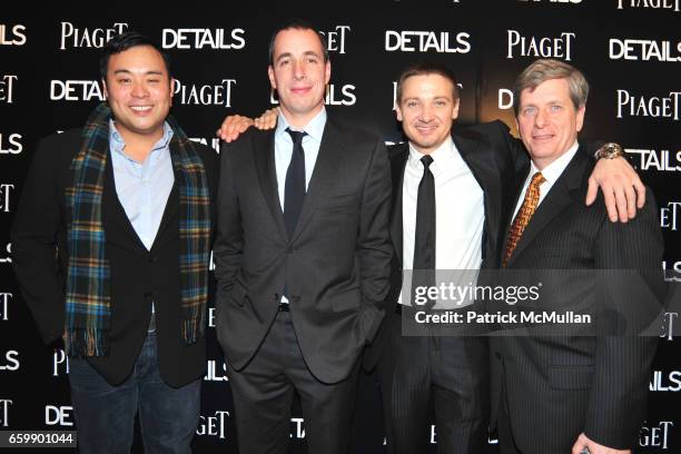 David Chang, Dan Peres, Jeremy Renner and Larry Boland attend PIAGET Men to Watch at Lehmann Maupin Gallery on December 1, 2009 in New York City.