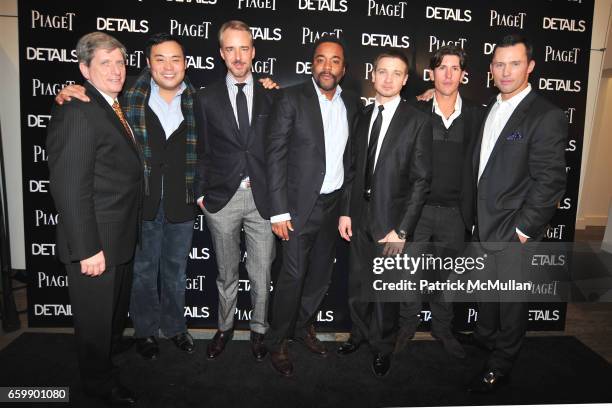 Larry Boland, David Chang, Michael Bastian, Lee Daniels, Jeremy Renner, Nick Roldan and Jeffrey Donovan attend PIAGET Men to Watch at Lehmann Maupin...