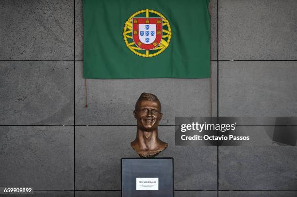 Statue of Cristiano Ronaldo at the ceremony at Madeira Airport to rename it Cristiano Ronaldo Airport on March 29, 2017 in Santa Cruz, Madeira,...