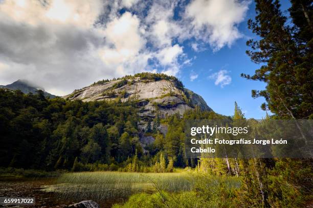 sunlight over lake quetrus edge - américa del sur ス��トックフォトと画像