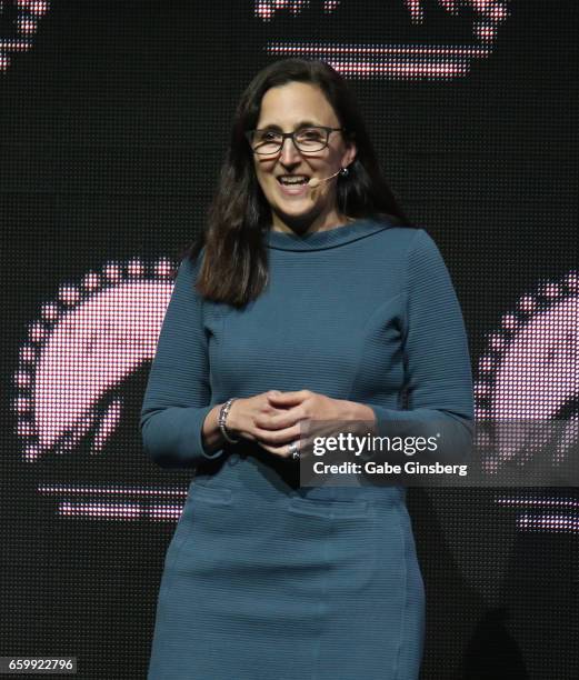 Theatres Executive Vice President and Chief Content & Programming Officer Elizabeth Frank speaks at Paramount Pictures' presentation highlighting its...