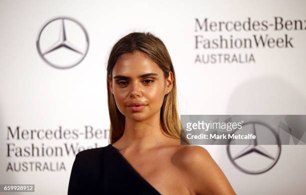Samantha Harris arrives ahead of the Mercedes-Benz Fashion Week Australia 2017 Schedule Launch at Ovolo Hotel on March 29, 2017 in Sydney, Australia.