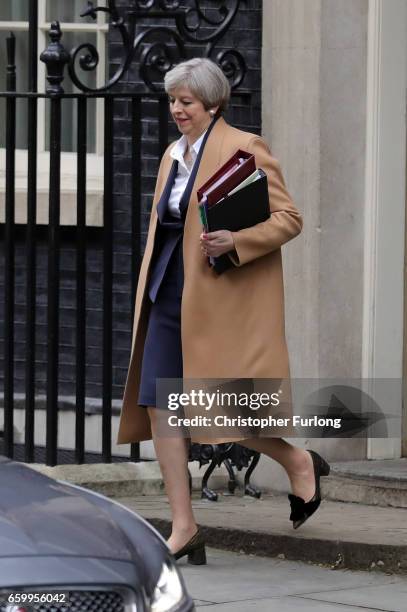 British Prime Minister Theresa May departs 10 Downing Street on March 29, 2017 in London, England. Later today British Prime Minister Theresa May...