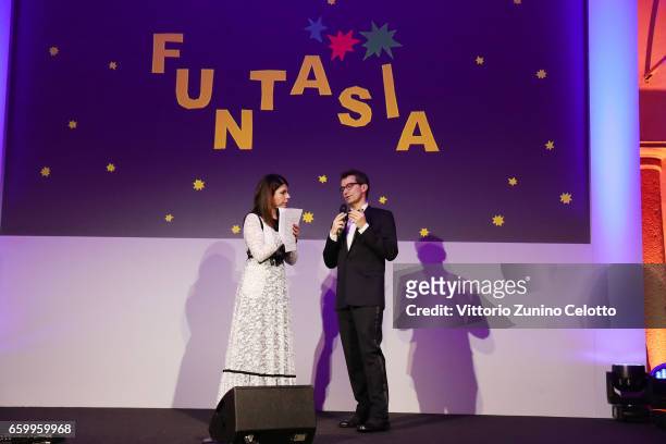 Geppi Cucciari and Federico Marchetti attend Elisa Sednaoui Foundation and Yoox Net a Porter Event on March 28, 2017 in Milan, Italy.