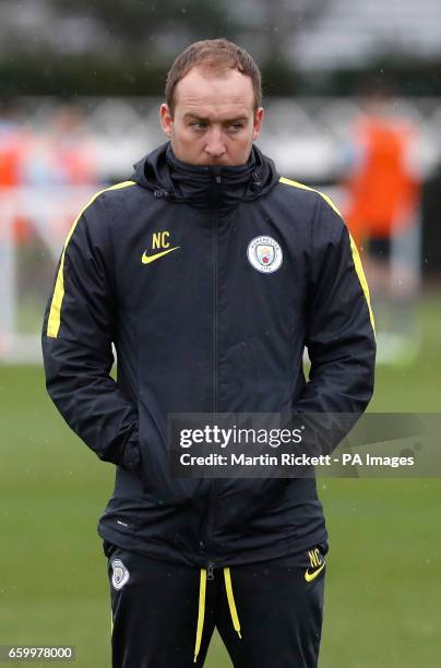 Manchester City manager Nick Cushing during the training session at the City Football Academy, Manchester.