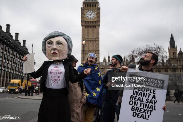 Pro-EU protesters take part in a demonstration near Parliament on March 29, 2017 in London, England. . Later today British Prime Minister Theresa May...