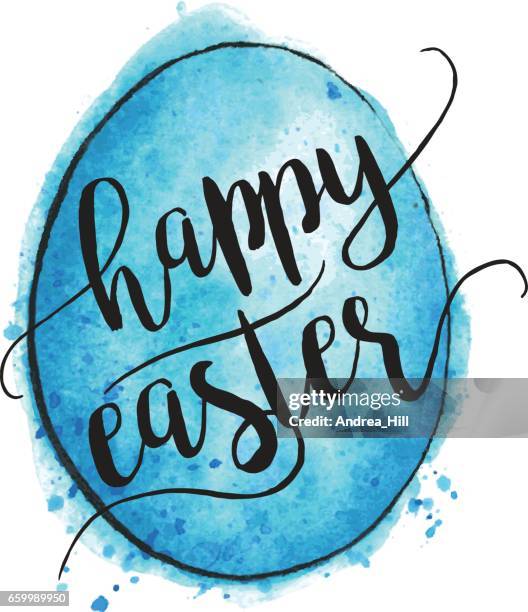 watercolor vector easter egg with happy easter text - easter seamless pattern stock illustrations