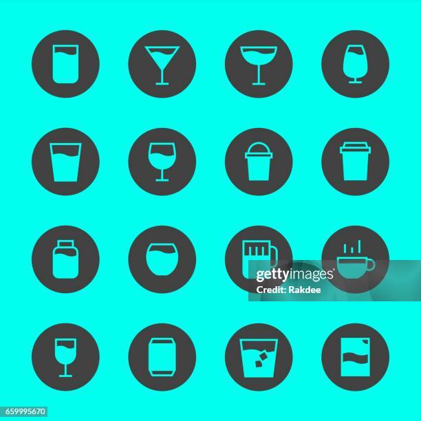 drink icon set 1 - black circle series - drinking can stock illustrations