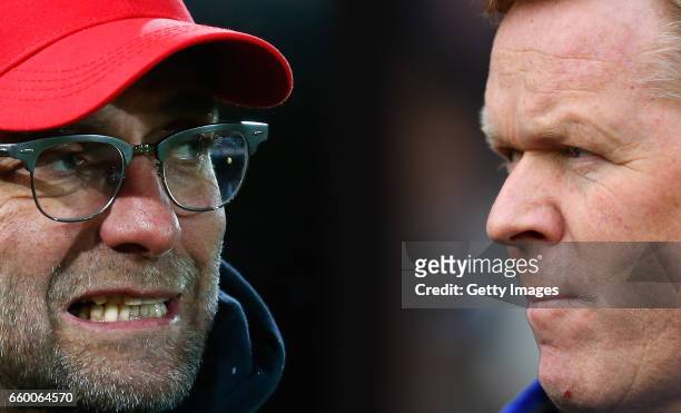 In this composite image a comparision has been made between Jurgen Klopp, Manager of Liverpool and Ronald Koeman,Manager of Everton. Liverpool and...