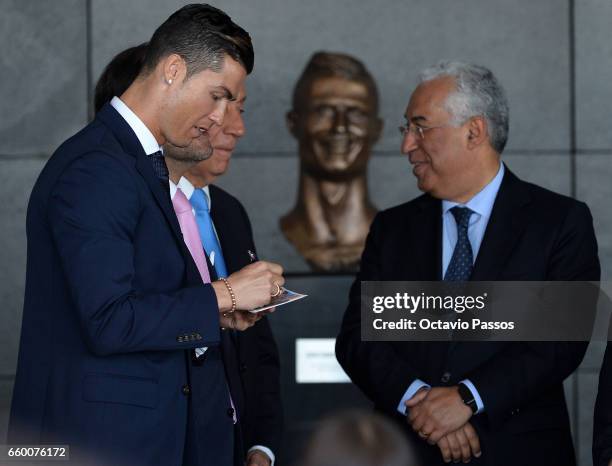 Cristiano Ronaldo attend during the ceremony at Madeira Airport to rename it Cristiano Ronaldo Airport on March 29, 2017 in Santa Cruz, Madeira,...
