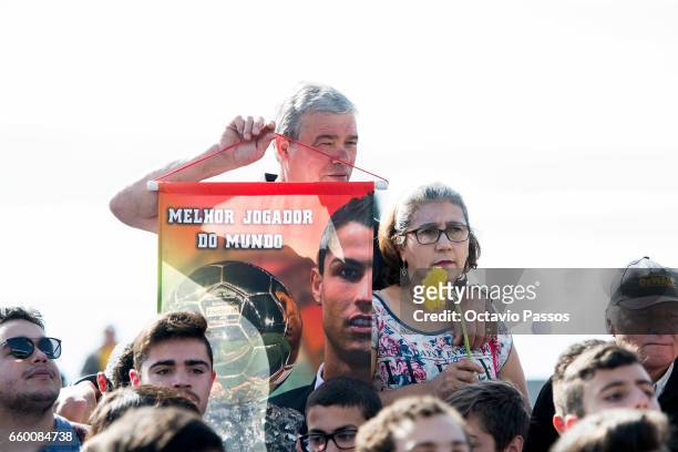 Cristiano Ronaldo fans attend during the ceremony at Madeira Airport to rename it Cristiano Ronaldo Airport on March 29, 2017 in Santa Cruz, Madeira,...