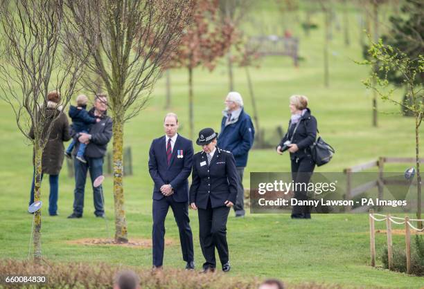 The Duke of Cambridge with Chief Constable Jane Sawyers during a visit to open a new remembrance centre at the National Memorial Arboretum in...