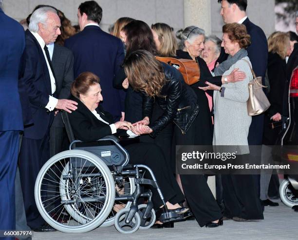 Princess Margarita of Spain and Carlos Zurita attend a funeral chapel for Alicia de Borbon Parma, Duchess of Calabria, at La Paz morgue on March 28,...