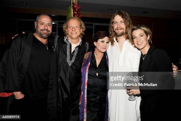 Abe Gurko, Bruce Cohen, Carrie Fisher, Garrett Edington and Alix Strauss attend CARRIE FISHER Hosts The Obama Pajama Party Benefiting The Pajama...
