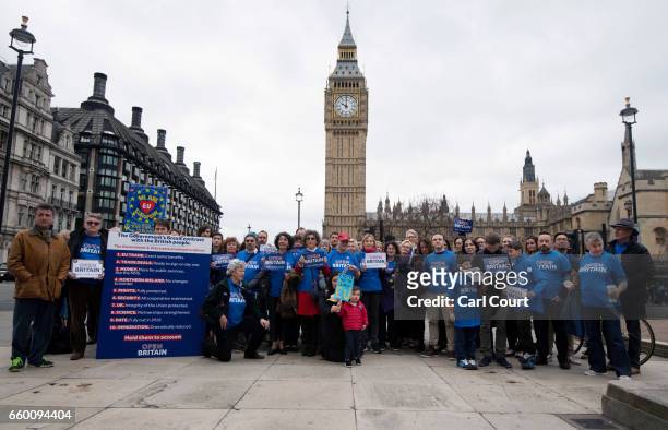 Protesters from Open Britain demonstrate outside the Houses of Parliament on March 29, 2017 in London, England. Today British Prime Minister Theresa...