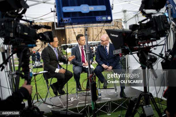 Paul Nuttall , the leader of the anti-EU UK Independence Party , is interviewed near the Houses of Parliament in London, on March 29 shortly before...