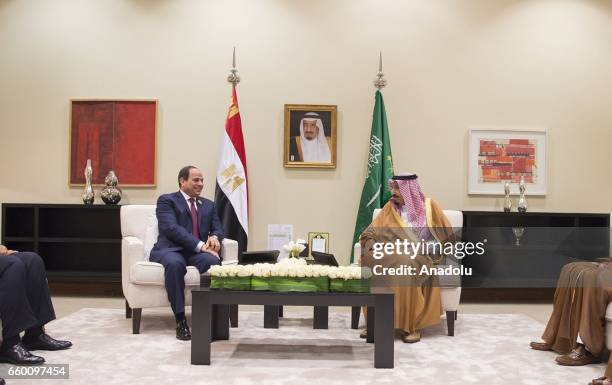 Saudi Arabia's King Salman bin Abdulaziz Al Saud meets with Egyptian President Abdel Fattah el-Sisi as part of the 28th Arab League Summit in Dead...