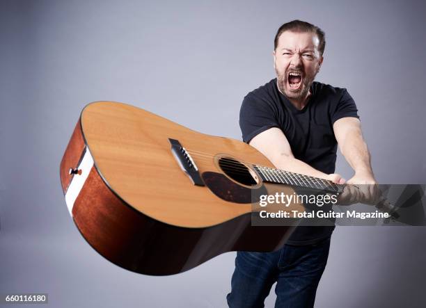 Portrait of English comedian, writer and director Ricky Gervais, photographed in London while promoting his 2016 film 'David Brent: Life On The...