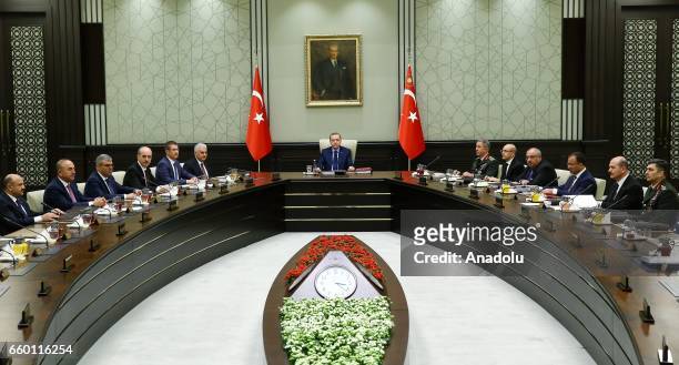 Turkish President Recep Tayyip Erdogan a meeting of National Security Council where Turkish Prime Minister Binali Yildirim and other MGK members...