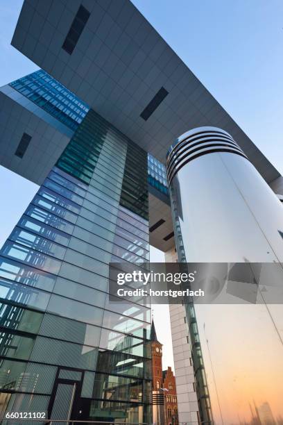 crane buildings (kranhäuser) at the rheinau harbor (rheinauhafen), cologne - cuboidal epithelium stock pictures, royalty-free photos & images