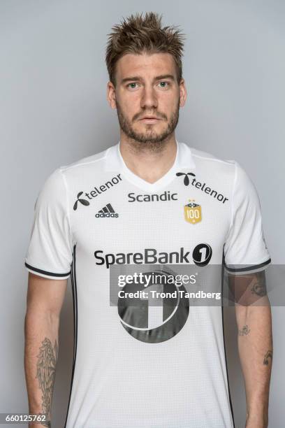 Nicklas Bendtner of Rosenborg BK during poses during a photocall on March 29, 2017 in Bergen, Norway.