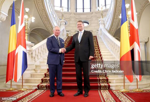 Prince Charles, Prince of Wales meets Klaus Iohannis, President of Romania at Cotroceni Palace during day one of his visit on March 29, 2017 in...