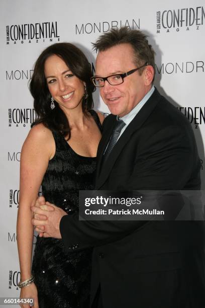 Ashley Groussman and Tom Arnold attend Los Angeles Confidential Magazine pre Golden Globes Party with Ralph Fiennes at Skybar on January 10, 2009 in...