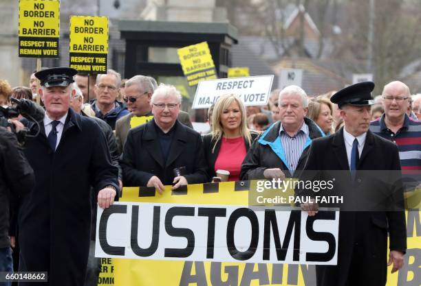 Sinn Fein's Northern Leader Michelle O'Neill joins members of the anit-brexit campaign group "Border communities against Brexit" as they demonstrate...