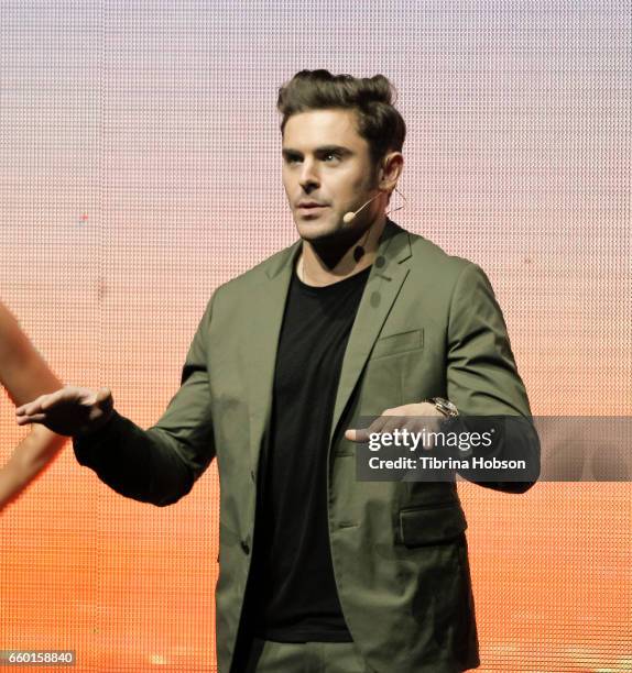 Zac Efron speaks at Paramount Pictures' presentation highlighting its 2017 summer and beyond during CinemaCon at The Colosseum at Caesars Palace on...