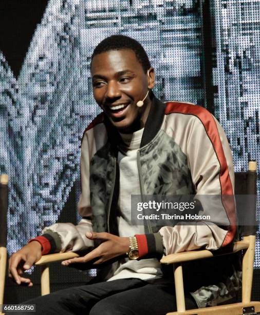 Jerrod Carmichael speaks at Paramount Pictures' presentation highlighting its 2017 summer and beyond during CinemaCon at The Colosseum at Caesars...