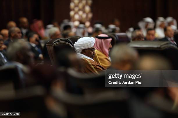 Sudanese president Omar Hasan Al Bashir attends during the Arab League summit in the Jordanian Dead Sea resort of Sweymah, Jordan, March 29, 2017....