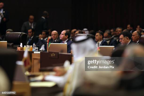 Egyptian president Abdel Fattah Al Sisi attends during the Arab League summit in the Jordanian Dead Sea resort of Sweymah, Jordan, March 29, 2017....