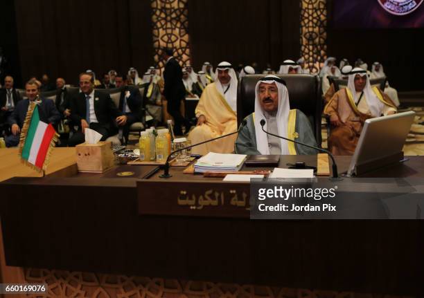 Emir of Kuwait Sheikh Sabah Al-Ahmad Al-Jaber Al-Sabah attends during the Arab League summit in the Jordanian Dead Sea resort of Sweymah, Jordan,...