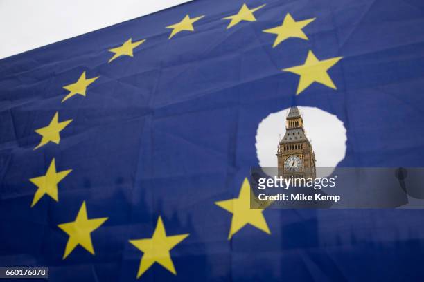On the day that Article 50 was invoked to start the process of Brexit from the European Union, protesters gather in Westminster to show their...