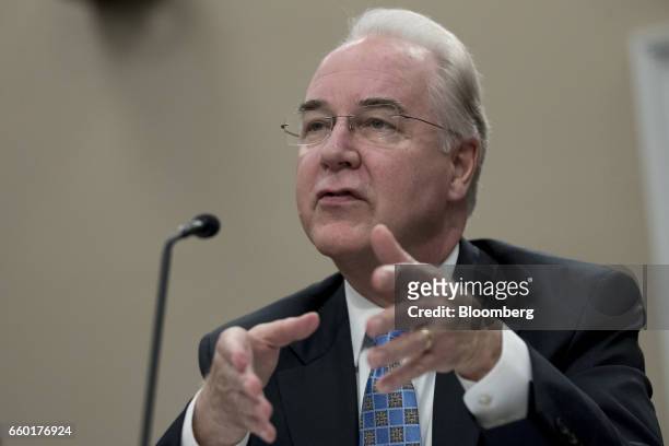 Tom Price, U.S. Secretary of Health and Human Services , speaks during a House Appropriations Subcommittee hearing in Washington, D.C., U.S., on...