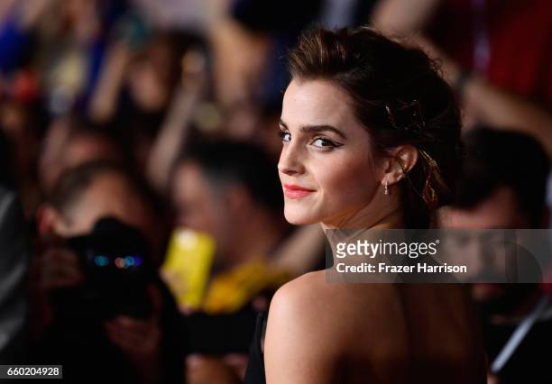Actress Emma watson attends the Premiere Of Disney's "Beauty And The Beast" at El Capitan Theatre on March 2, 2017 in Los Angeles, California.