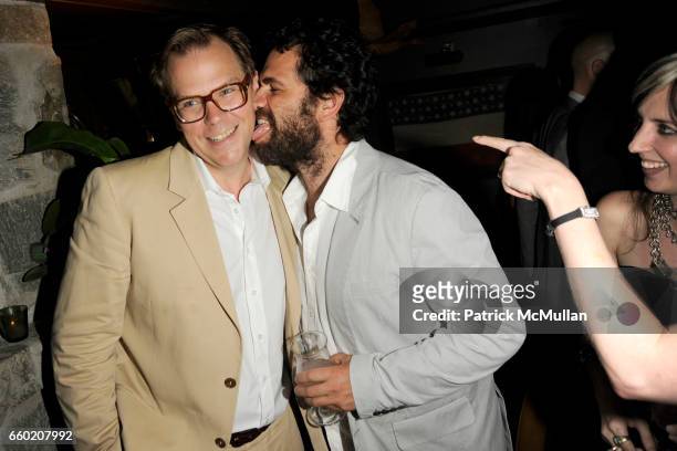 John Currin and Gavin Brown attend J BRAND / HUSSEIN CHALAYAN Private Dinner at Hotel Griffou on July 29, 2009 in New York City.
