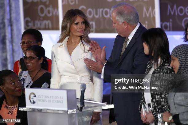 First lady Melania Trump attends the 2017 Secretary of State's International Women of Courage Award March 29, 2017 in Washington, DC. The award...