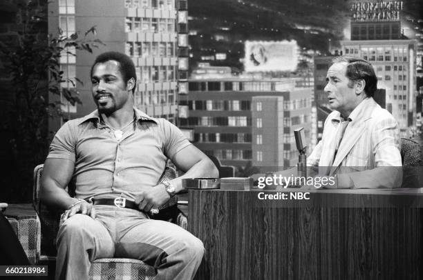 Pictured: Boxer Ken Norton during an interview with Guest Host Joey Bishop on August 10th, 1976--