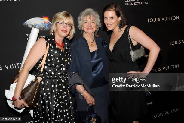 Mary Weeks, Marilyn Lovell and Caroline Harrison attend LOUIS VUITTON 40th Anniversary of the Lunar Landing Tribute Event at Rose Center for Earth...