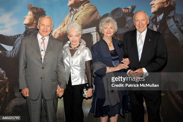 Buzz Aldrin, Lois Aldrin, Marilyn Lovell and Jim Lovell attend LOUIS VUITTON 40th Anniversary of the Lunar Landing Tribute Event at Rose Center for...