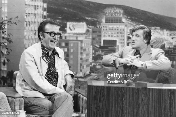 Pictured: Comedian Steve Allen during an interview with Guest Host Shecky Greene on September 27th, 1976--