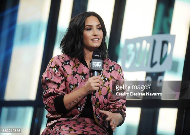 Singer Demi Lovato attends Build Series to discuss 'Smurfs: The Lost Village' at Build Studio on March 20, 2017 in New York City.