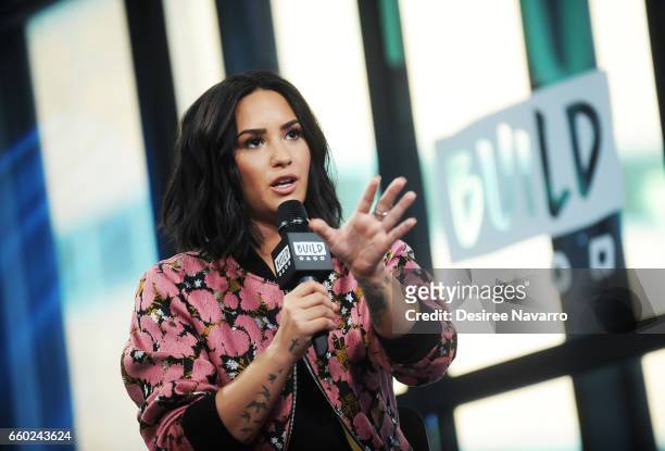 Singer Demi Lovato attends Build Series to discuss 'Smurfs: The Lost Village' at Build Studio on March 20, 2017 in New York City.