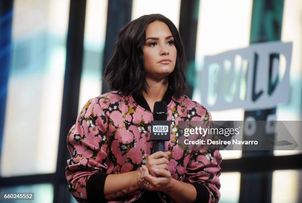 Singer Demi Lovato attends Build Series to discuss 'Smurfs: The Lost Village' at Build Studio on March 20, 2017 in New York City.