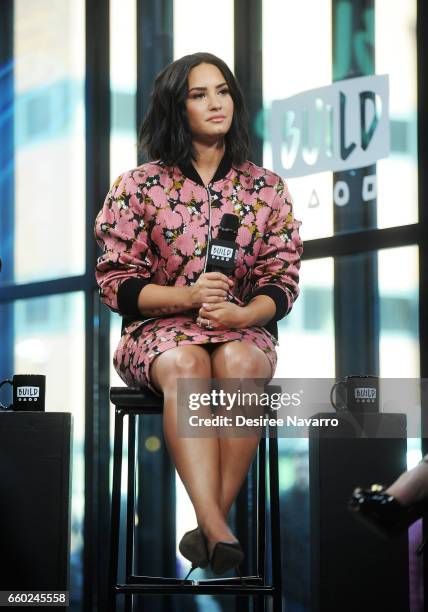 Singer Demi Lovato attends Build Series to discuss 'Smurfs: The Lost Village' at Build Studio on March 20, 2017 in New York City.